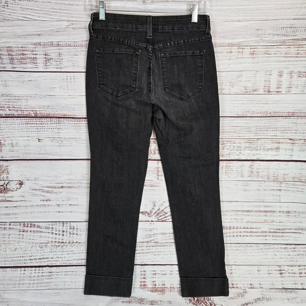 NYDJ Black Cuffed Crop Jeans Size 2 Lift Tuck Stretch Outdoor Basic Casual Party